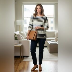 Talbots Authentic Striped 3/4 Sleeve Cotton Tee Shirt Top Medium.